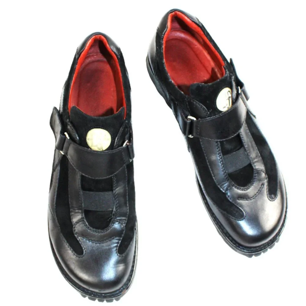 Donald Pliner Sports Black Leather Low Profile Chunky Lug Sole Hiker, Sze 8.5